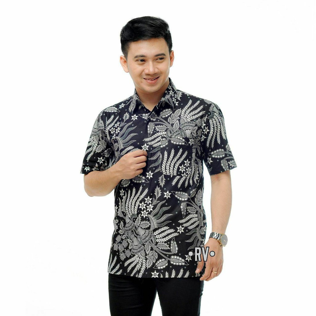 022 Zahira Batik HRB026 Kenongo Hem Kemeja Batik Pria Lengan Pendek  Katun Primis Halus M L XL-HEM-MANGGAR ABU