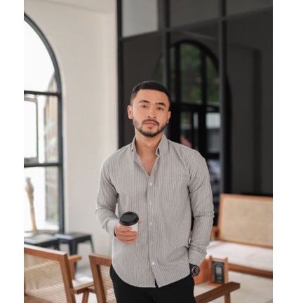 Mubeng - Kemeja Panjang Royal Oxford Light Grey Stripe