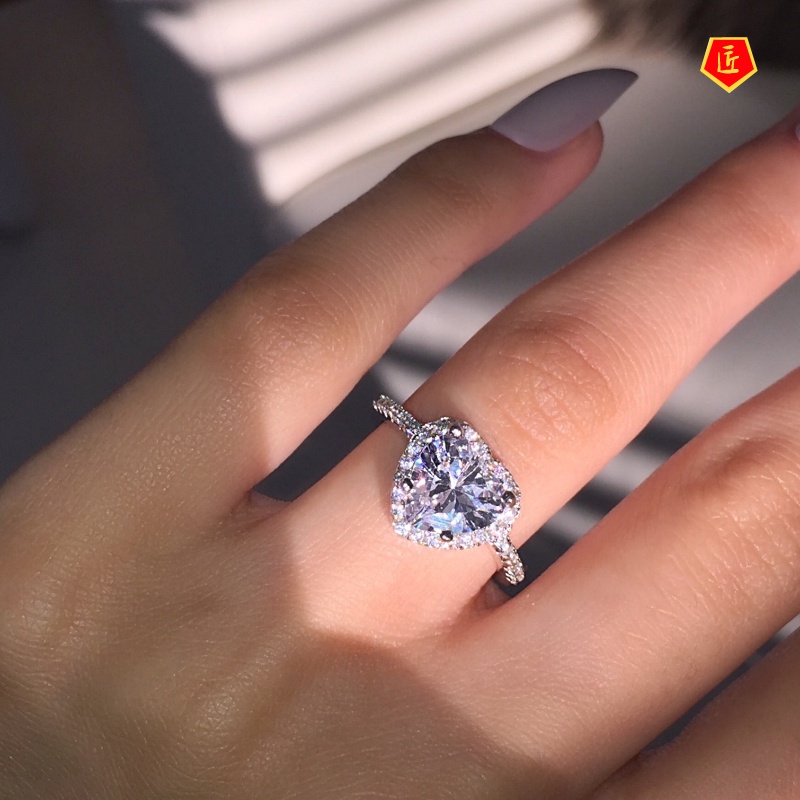 [Ready Stock]Classic Micro-Inlaid Heart-Shaped Zircon Ring Banquet Hand Jewelry