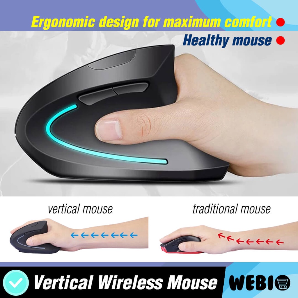 Mouse Wireless Vertical V106 Vertikal Wireles Mause RGB LED Ergonomis Cocok Untuk Laptop PC Komputer