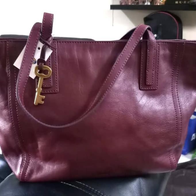 Barang Berkualitas Tas Fossil Emma Shopper Tote Cabernet Red Wine Maroon Original BARANG BAGUS