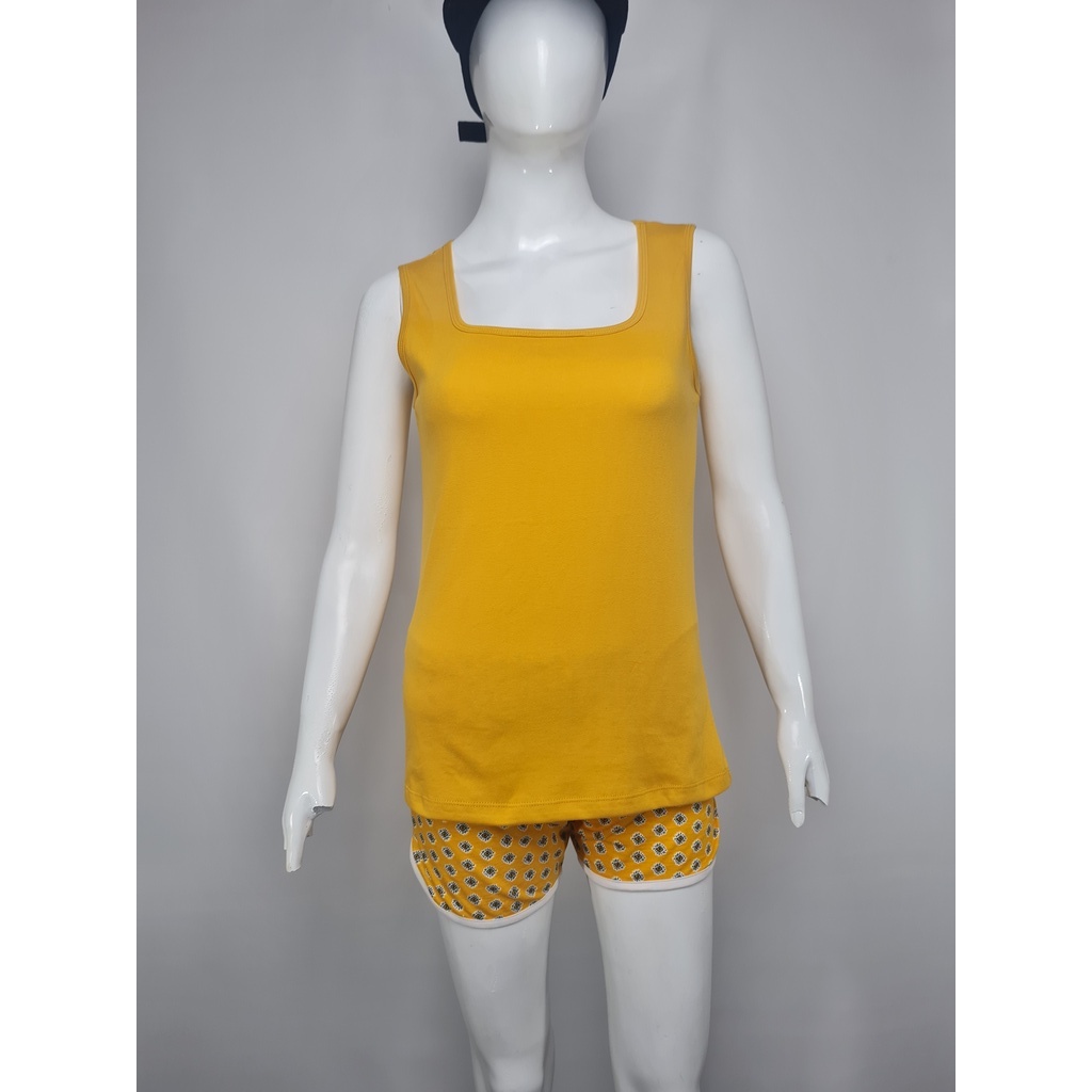 Singlet - Tank Top Wanita Katun Casual Kuning Sedang