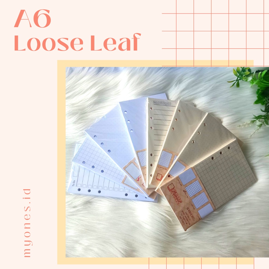 

Loose Leaf A6 Isi Binder 6 Lubang Bahan Bookpaper 72 gsm / HVS 100 gsm / Kraft Paper 80 gsm Murah