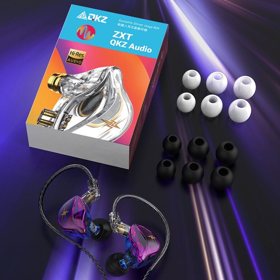 QKZ ZXT Dual Driver HiFi Earphone Detachable Wired Headphones with Mic Bass Noise Reduction Headset Musician Monitor Earbuds EDX