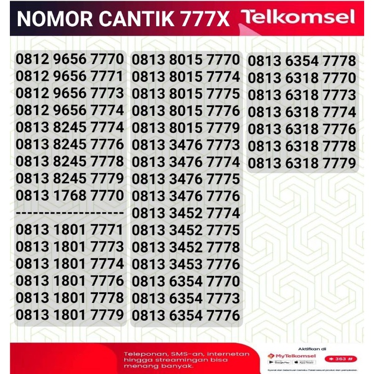 Nomor cantik telkomsel triple 7