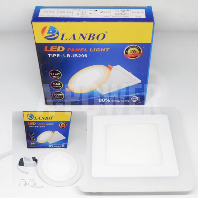 Lanbo - LED Downlight IB Inbow 6+3W Putih Biru (Kotak / Bulat)