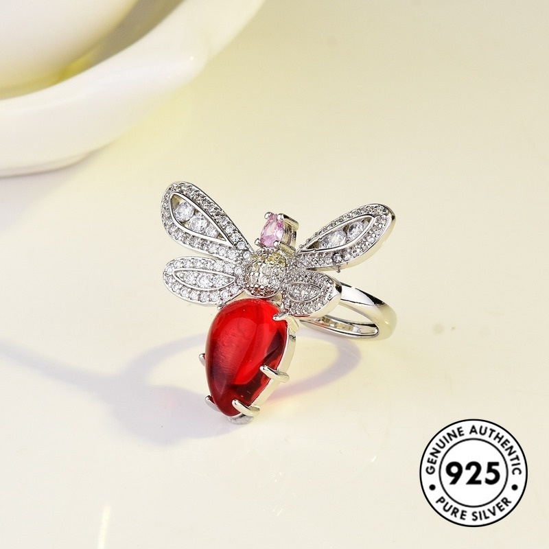 Cincin Desain Lebah Ruby Bahan S925 Silver Untuk Wanita