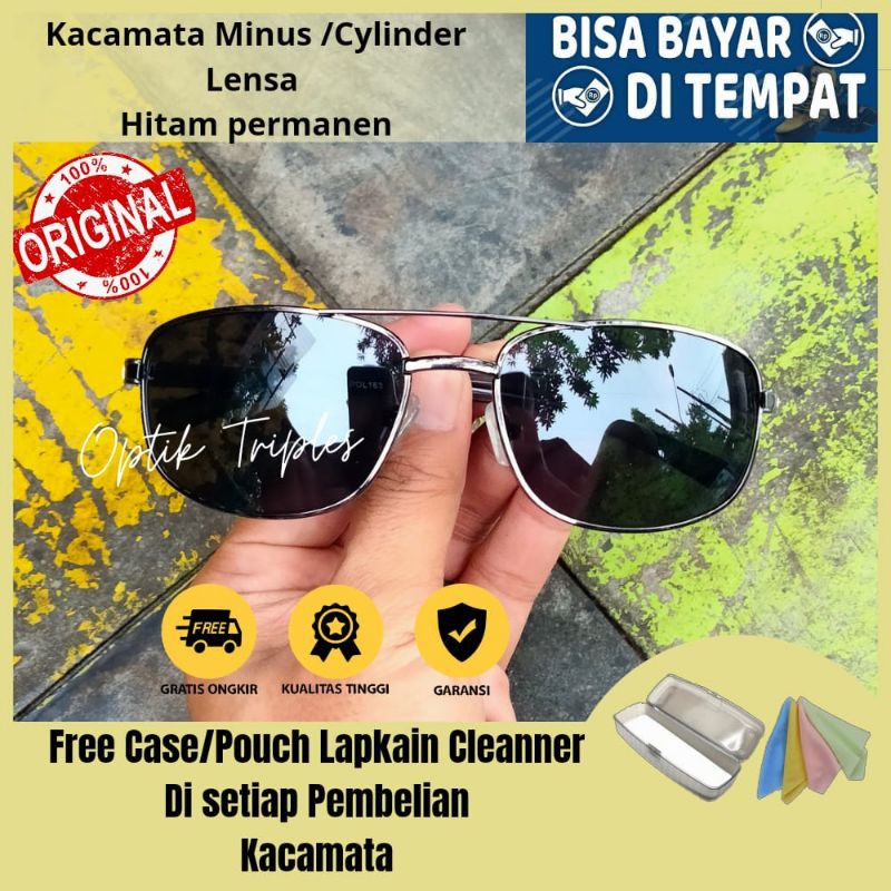 Kacamata Retro Minus Hitam Permanen Gagang Metal Pakai Pegas Kacamata Minus Outdoor Fashion Pria