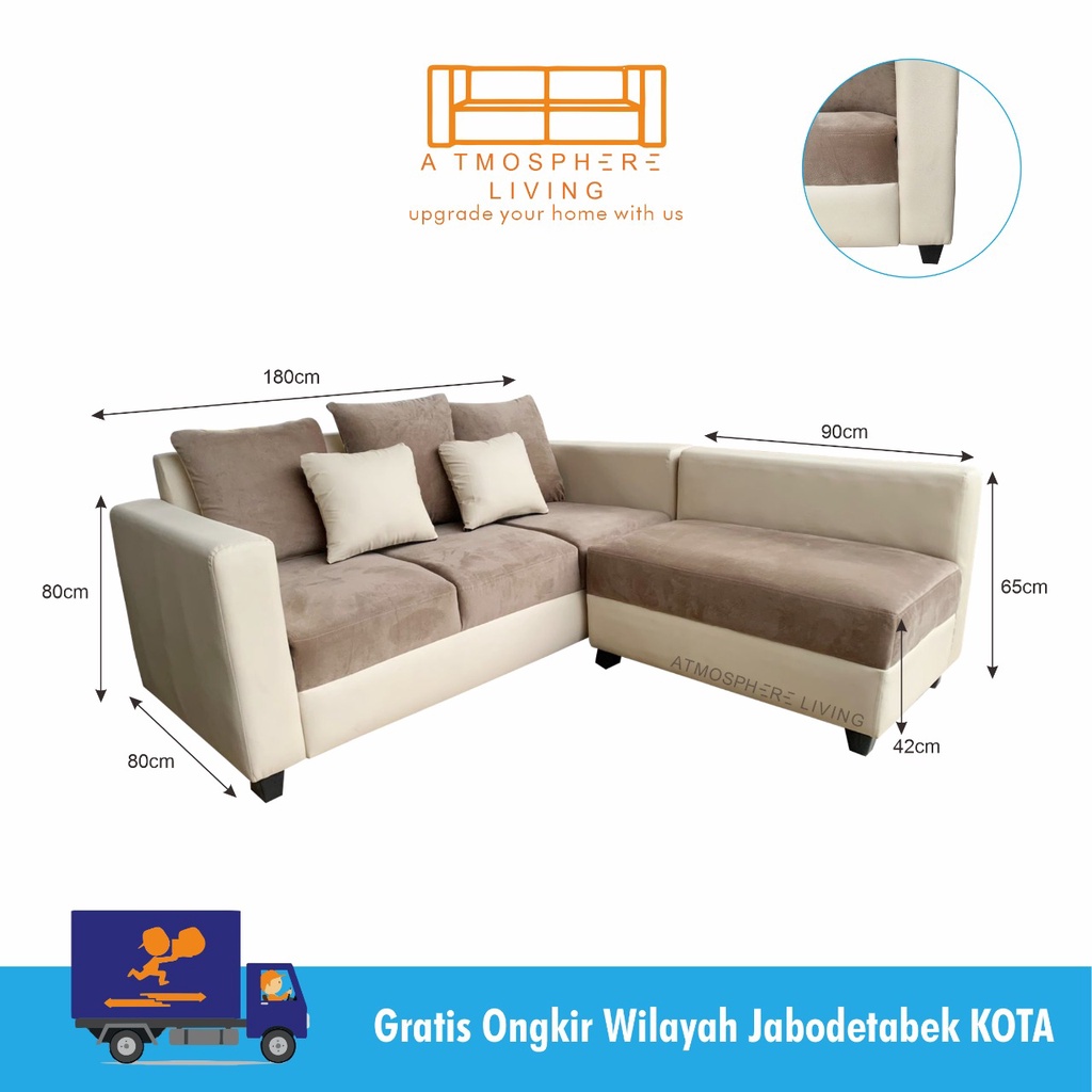 Sofa Set L Putus Minimalis Warna 2 Nada - Bahan Oscar Mix Suede