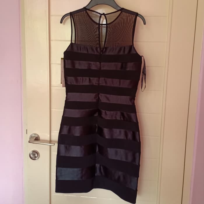Dress cantik hitam mewah elegant tille garis2 JS collections
