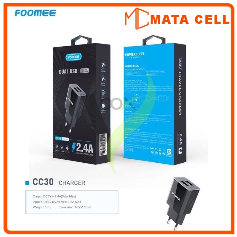 ORIGINAL TRAVEL CHARGER FOOMEE CC30 2USB 2.4A FAST CHARGING