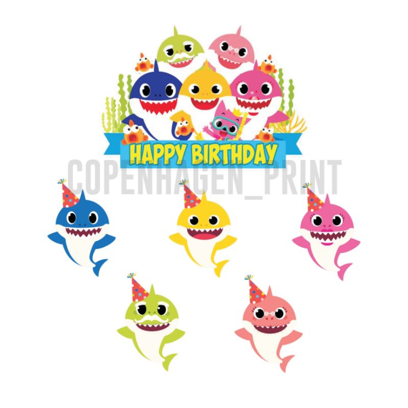 Topper Kertas BABY SHARK Kue Ulang Tahun / Birthday Cake / hiasan kue/ tusuk kue | bebas custom Tuli