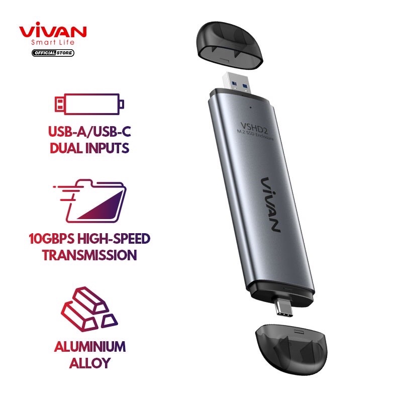 VIVAN M2 Enclosure VSHD2 USB Type C Dual Output 10 GbpsHigh Speed Transmission Casing Alumunium Alloy - Garansi 1 Tahun