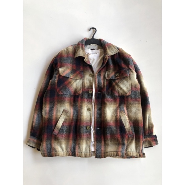 vintage flannel jaket sherpa veterano  american taste dan open collar