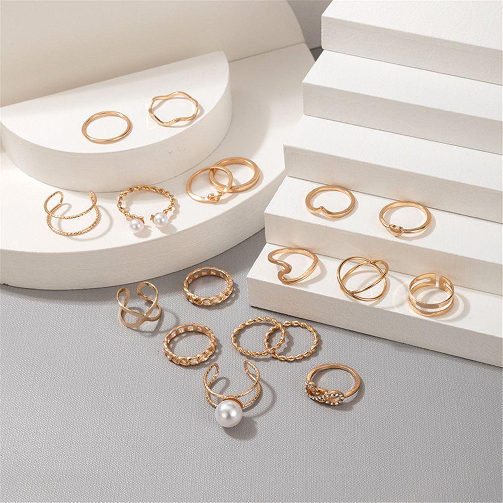 Solighter 18pcs/Set Cincin Set Perhiasan Aksesoris Mutiara Hollow Bohemian