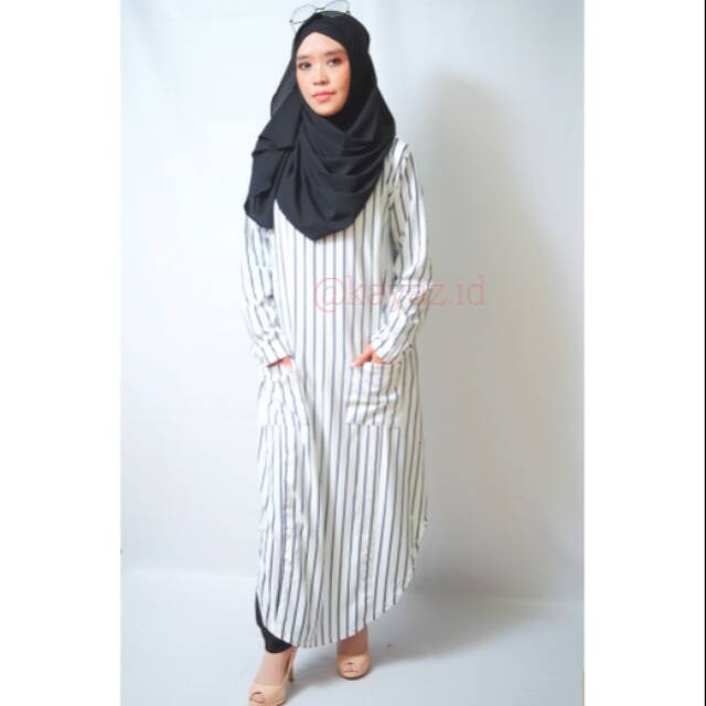 BRIANNA Long Tunic | Tunik Kaos Busui Stripes