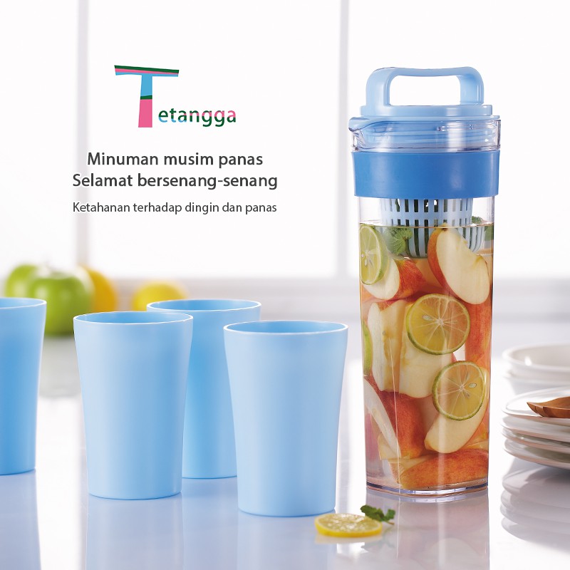 Teko Set 5 In 1 /Travel Cup/Water Mug / Cangkir Air Warna Warni / Teko plastik Ada 4 pcs cangkir