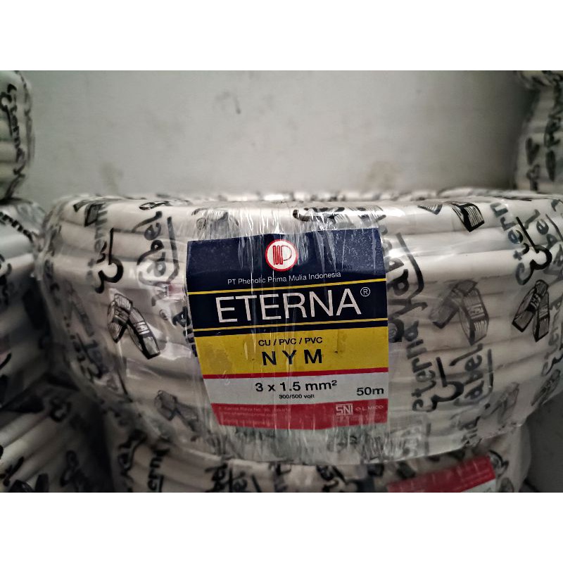 ( Harga 1 Roll )@50mtr Kabel ETERNA NYM Tembaga 3 x 1,5 Lidi asli full tembaga SNI Original Cable