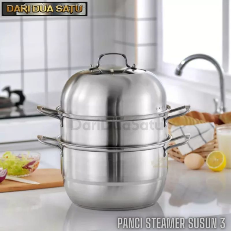 Panci Steamer Susun 3 Stainless Steel Panci Kukus