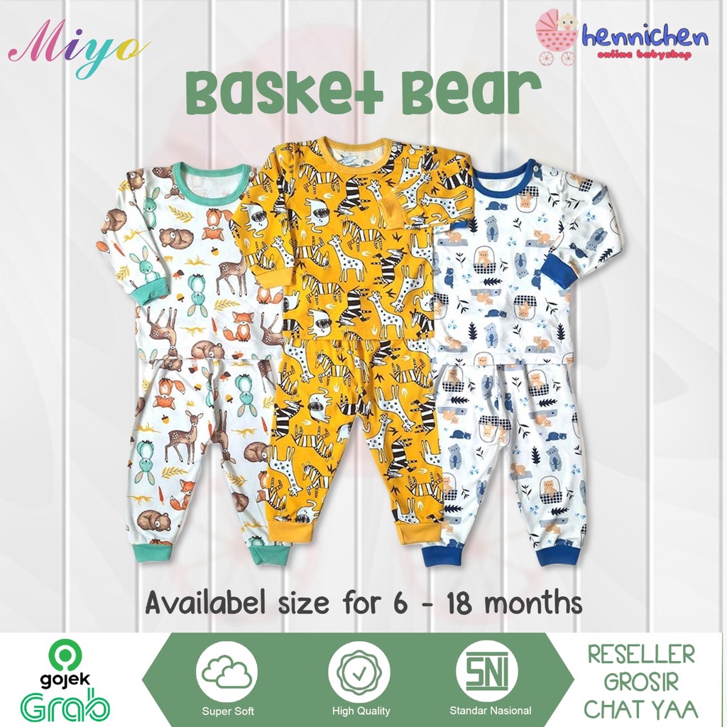 PROMO 7.7 MIYO by Libby Setelan PANJANG PRINT GEORGE MONKEY / SQUIRREL Piyama Baju Bayi Libby SML kecil (6-18bulan) SNI