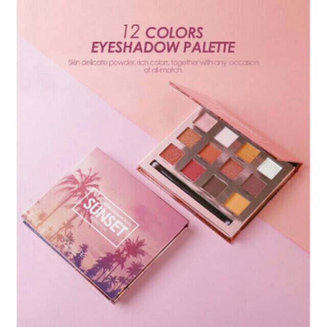 FOCALLURE EYESHADOW 12 COLORS SUNSET DAN BURNING WITH MIRROR (KACA) FA50