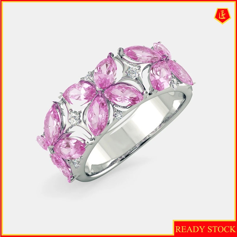 [Ready Stock]Simple Personality Pink Diamond Jasmine Flower Ring