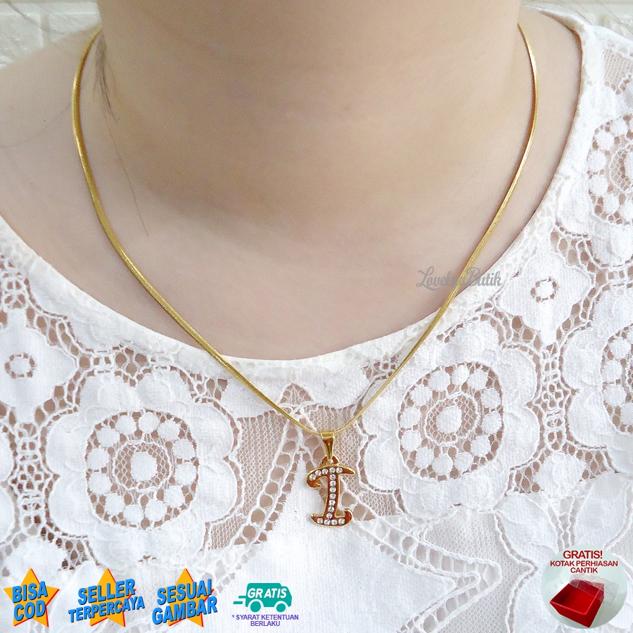 Lovelybutik - Kalung Inisial Huruf Titanium anti karat Kalung hurup Abjad Alphabet Ins I Klasik Bonus Kotak Perhiasan