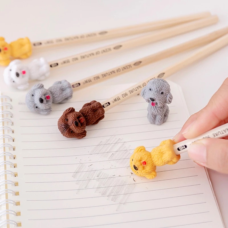 1pc Penghapus Pensil Bentuk Kartun Anjing Kawaii Bahan Karet Lembut Untuk Stationery Sekolah / Kantor