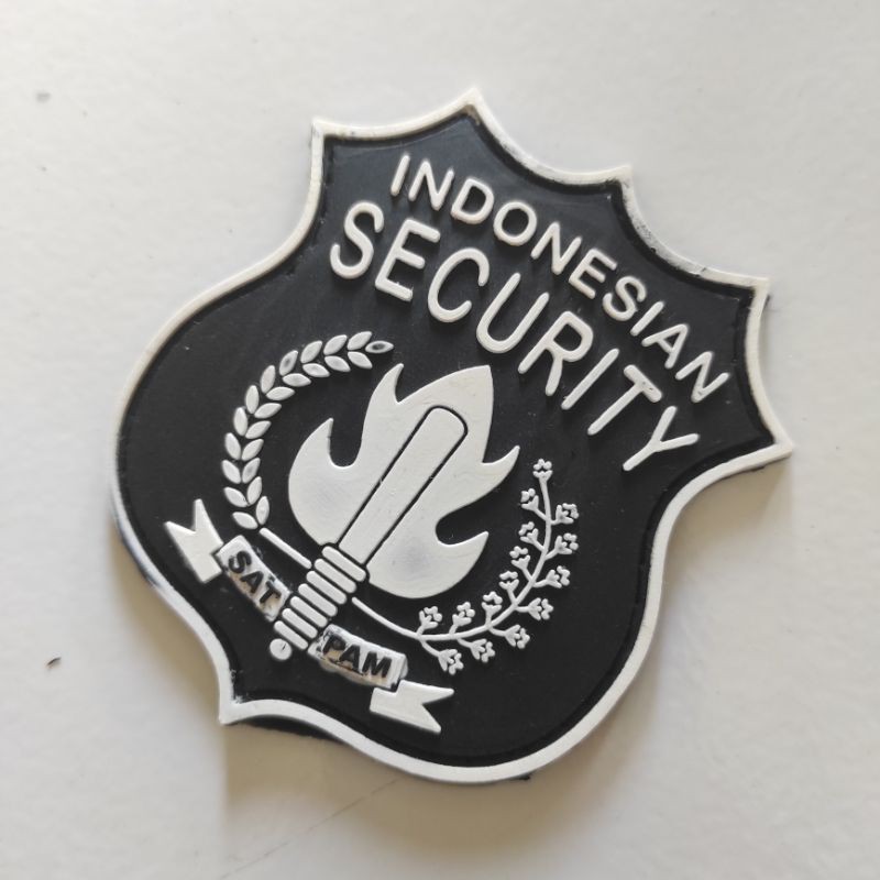 PATCH RUBBER LOGO SECURITY INDONESIA DASAR HITAM/TEMPELAN EMBLEM KARET VELCRO SATPAM