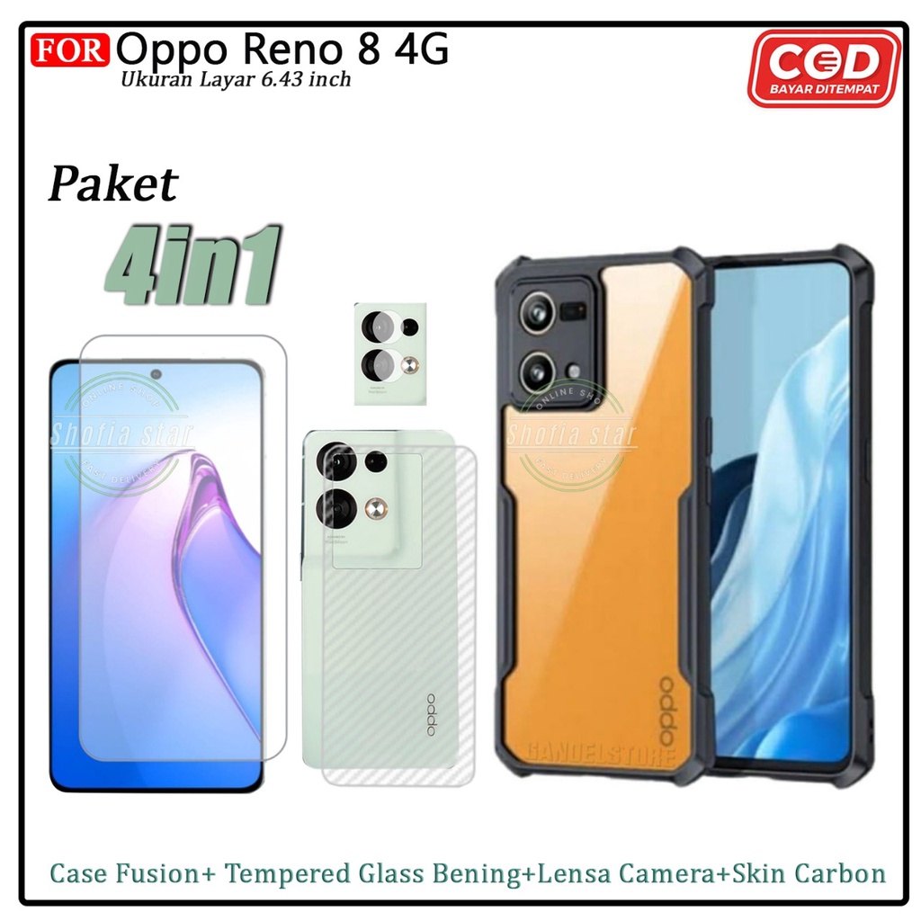 Paket 4in1 Case Reno 8 5g Reno 8t Reno 8 4g Reno 8 Pro Softcase Shockproof Transparan Camera Protect Casing