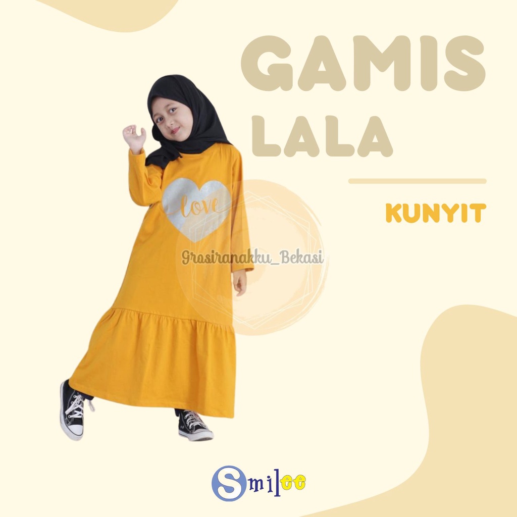 Gamis Kaos Anak Lala Warna Kuning Kunyit Size 2-8thn Free Masker