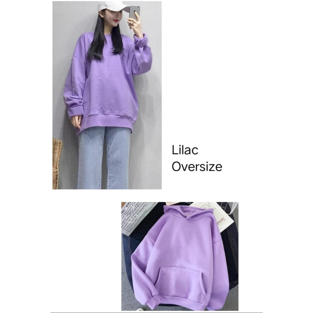 SWEATER OVERSIZE POLOS UNGU MUDA /LILAC PRIA DAN WANITA MURAH BAHAN FLEECE HANGAT S - XXL