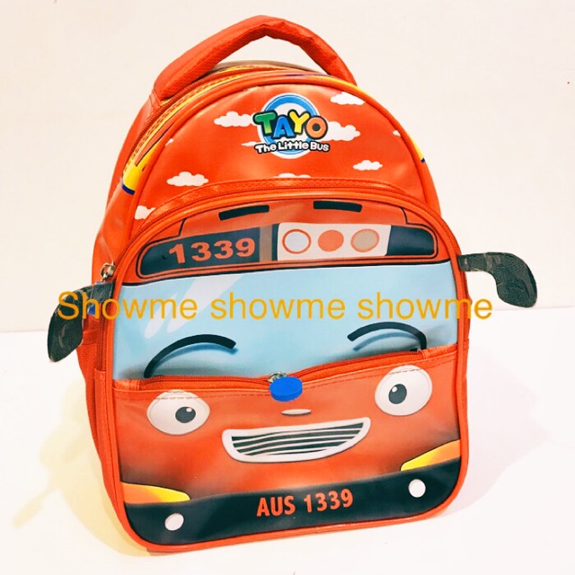 SHOWME TAS RANSEL ANAK SEKOLAH  13 INCH/ 33 CM PAUD -  PLAYGROUP- TK KUALITAS PREMIUM KEPALA SLETING KARET KARAKTER 3D TIMBUL BUS TAYO KOREA