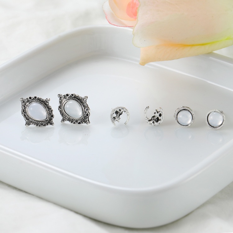 Eropa dan Amerika 6-pasangan mata kucing anting-anting set Wanita vintage anting-anting Korea gaya c