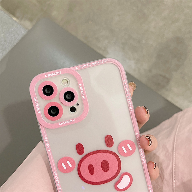 Soft Case Silikon TPU Motif Babi Pink Untuk iPhone 13 12 11 Pro Max X Xr Xs Max SE 8 7 6 6s Plus