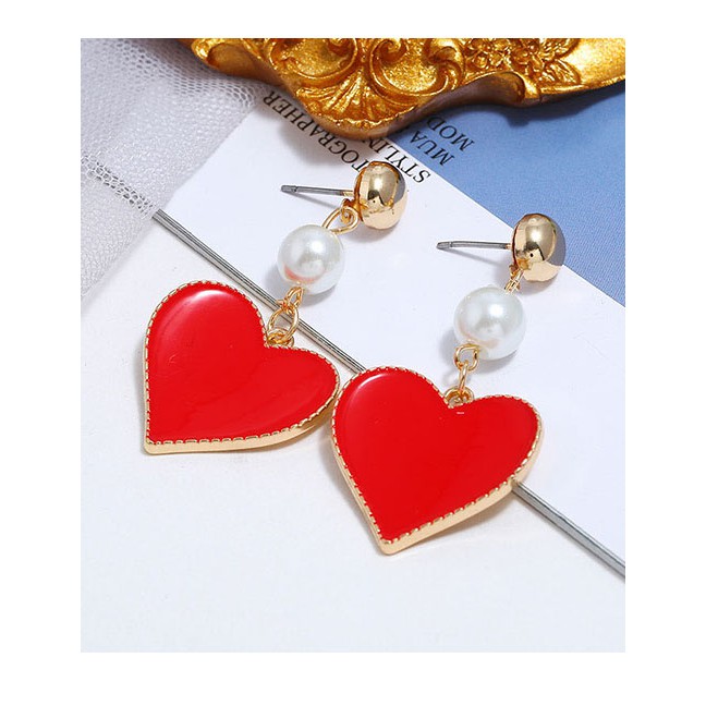 LRC Anting Tusuk Fashion Drop Of Oil Hit Color Love Pearl Alloy Earrings A60538