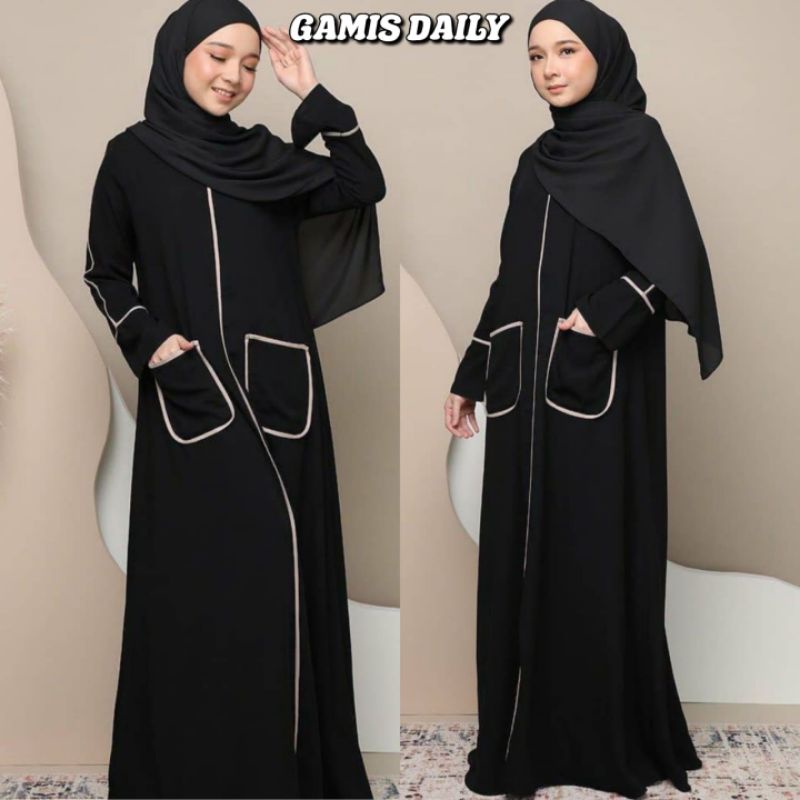 Alkhatib Collection Gamis Daily Abaya Arab Hitam Saudi Bahan Jetblack Fashion Wanita