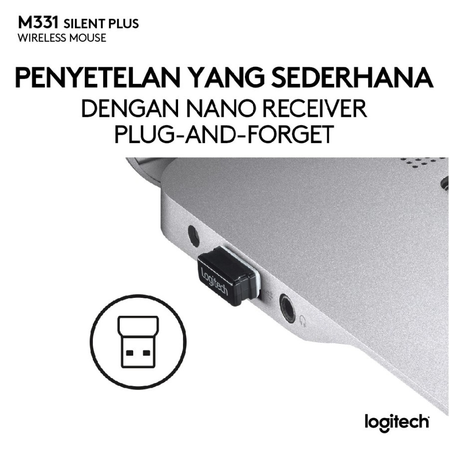 Mouse Logitech Usb Wireless M331 Silent Touch -Black klik Compact untuk Windows, Mac, ChromeOS Batre Include Plug And Play Original Garansi Resmi
