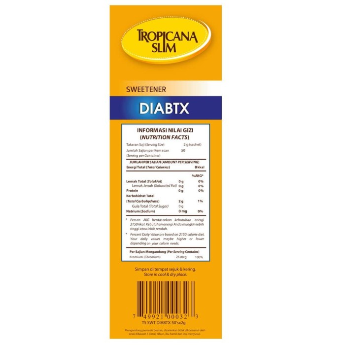 

d201nhd Tropicana Slim Sweetener Diabtx (50 Sachet) Ds201Fs