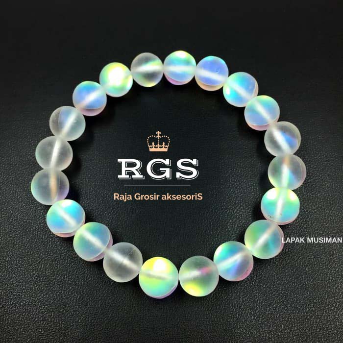 [Bayar Di Tempat] RGS GELANG BATU ANGEL BEADS MOONSTONE BIDURI BULAN ASLI LANGKA