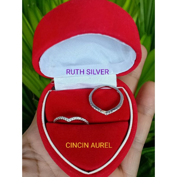 CINCIN AUREL REMAJA/DEWASA ELEGAN KASUAL TERBARU MODEL V MATA DIAMOND KILAU PUTIH PERAK ASLI 925 SIL