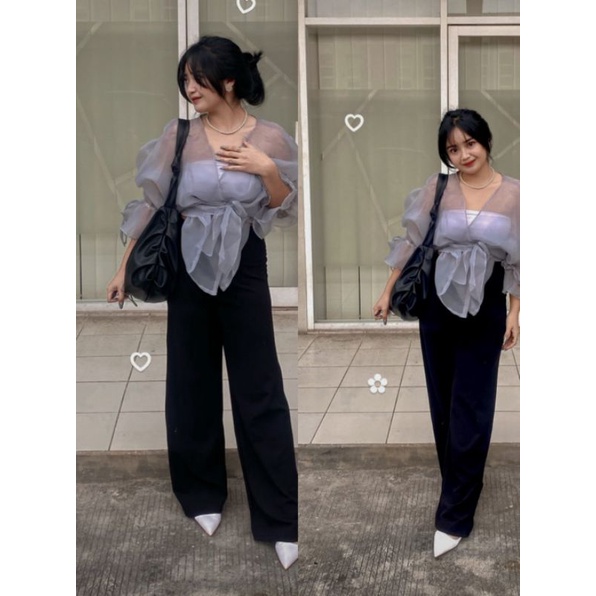 VIERRA OUTER Kondangan Atasan Organza transparan Ootd wanita-2