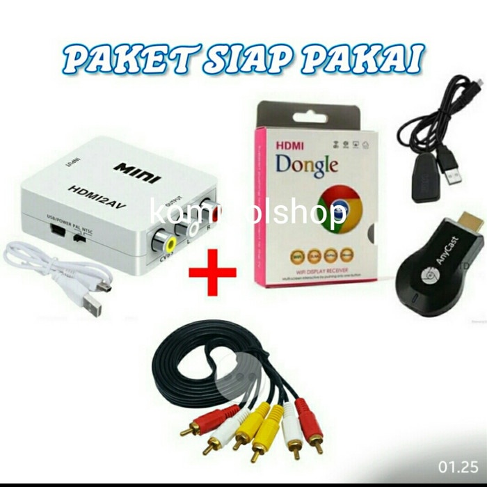PAKET KOMPLIT HDMI DONGLE + HDMI AV + KABEL RCA DARI HP KE TV TABUNG