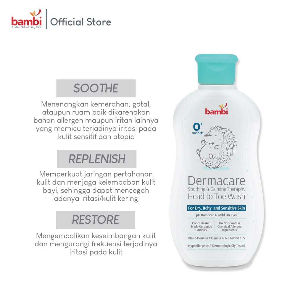 Bambi Baby Dermacare Daily Soothing &amp; Calming Theraphy Head To Toe Wash 200ml 7736