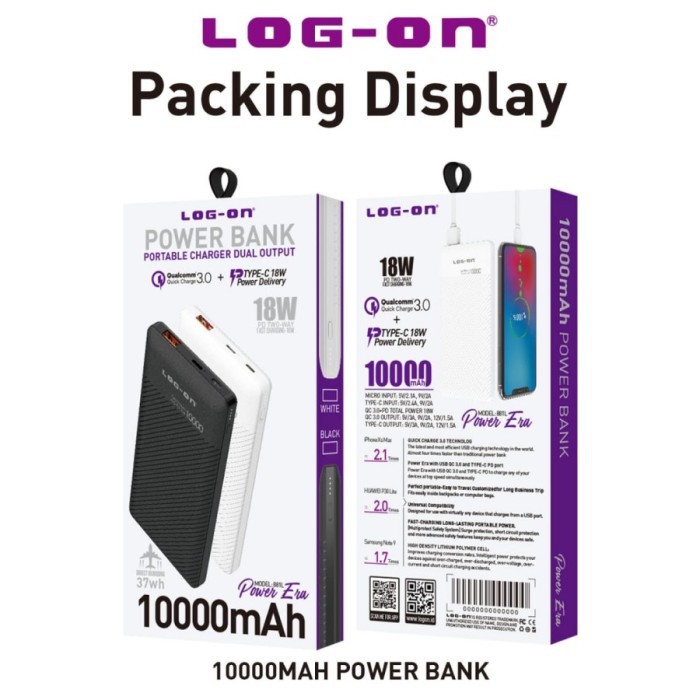 POWERBANK LOG ON 881L POWER ERA 2 USB QC 3.0 PD + TYPE-C 18W 10000 MAH