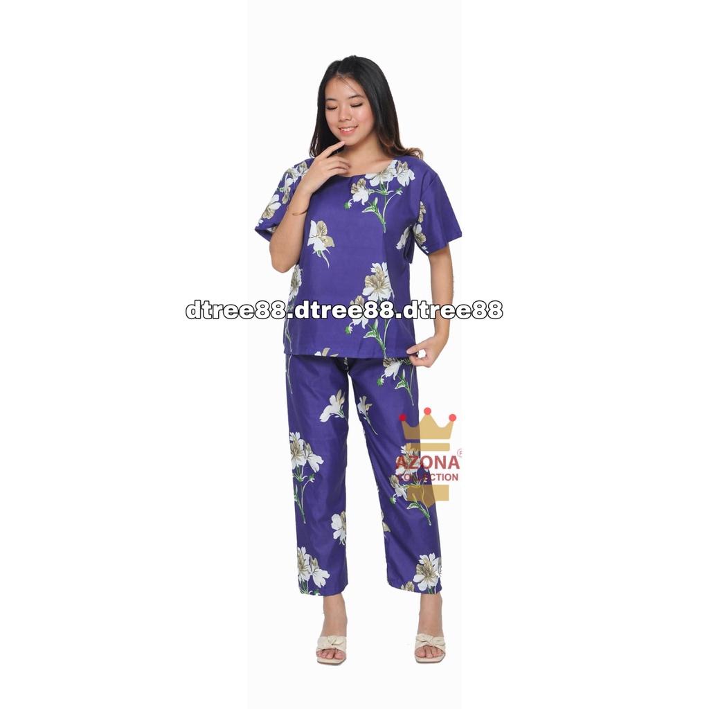 Dtree .baju tidur piyama dewasa cp oblong motif bunga / baju tidur dewasa katun eropa-tania navy