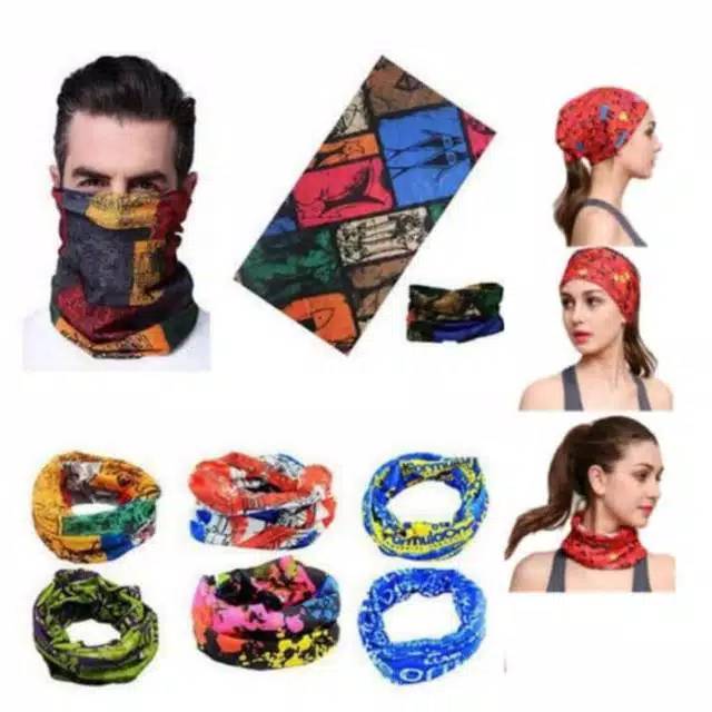 Masker Buf Baff Baf IMPORT Hitam Polos dan Motif multifungsi Bandana Bill Up Tanpa jahitan