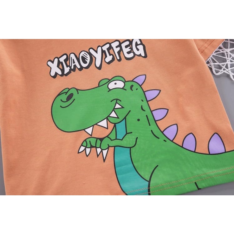 Promo !! Setelan bestseller anak / setelan xiaoyifeg trex grumpy ukuran 2-4tahun / Setelan baju anak cowok