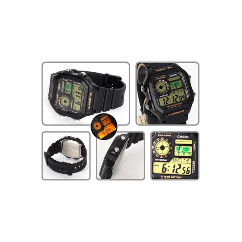 Casio Original AE-1200WH-1B / AE1200WH-1B Jam Tangan Pria - Digital - Karet - Hitam