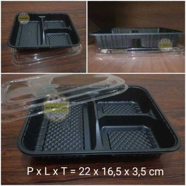 Lunch box sekat 3 / tray bento box + tutup (50pcs)